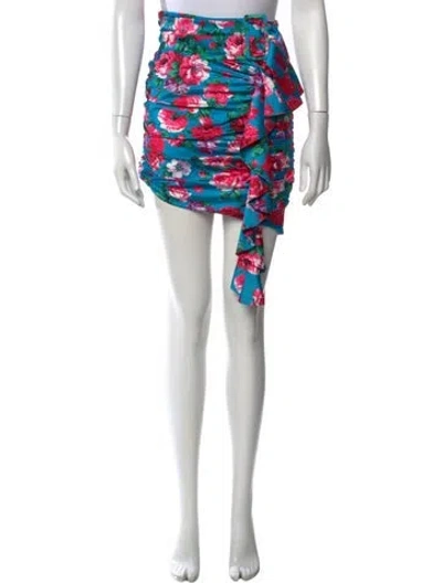Pre-owned Ronny Kobo Floral Print Mini Skirt In Blue