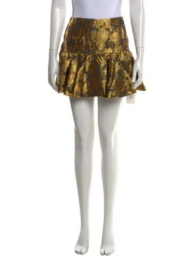 Pre-owned Ronny Kobo Floral Print Mini Skirt W/ Tags In Gold