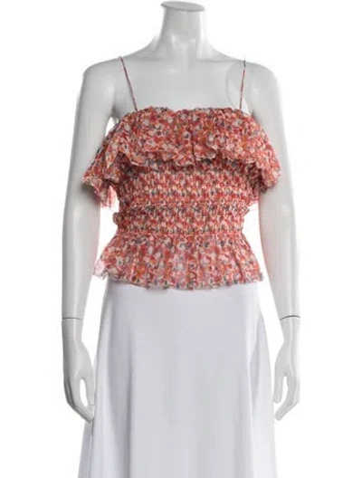 Pre-owned Ronny Kobo Floral Print Off-the-shoulder Crop Top In Multi
