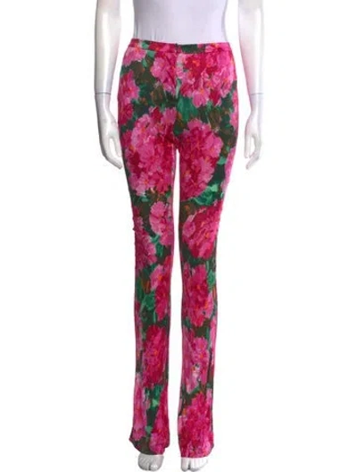 Pre-owned Ronny Kobo Floral Print Straight Leg Pants In Pink
