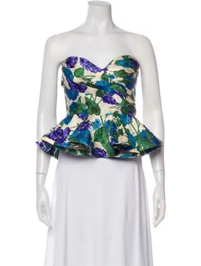 Pre-owned Ronny Kobo Floral Print Strapless Crop Top W/ Tags In White
