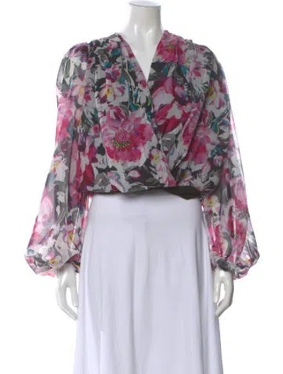 Pre-owned Ronny Kobo Floral Print V-neck Blouse In Multi