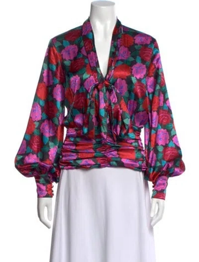 Pre-owned Ronny Kobo Floral Print V-neck Blouse In Multi
