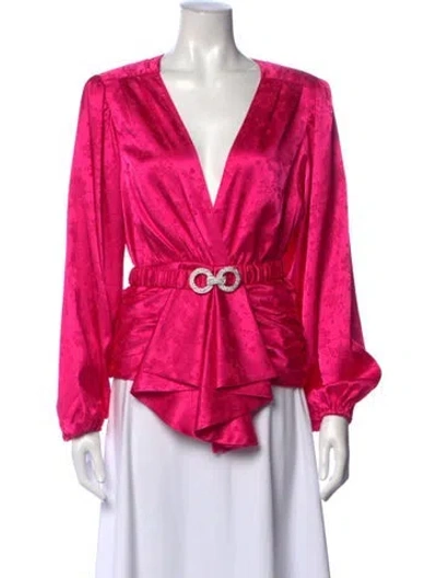Pre-owned Ronny Kobo Floral Print V-neck Blouse In Pink
