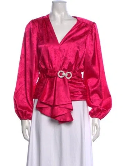 Pre-owned Ronny Kobo Floral Print V-neck Blouse In Pink