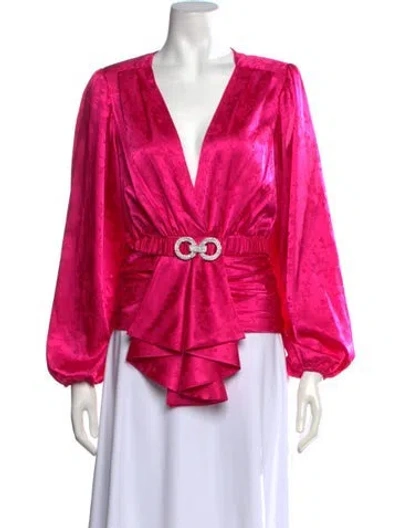 Pre-owned Ronny Kobo Floral Print V-neck Blouse In Pink