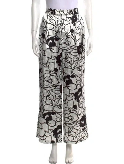 Pre-owned Ronny Kobo Floral Print Wide Leg Pants In Black/white