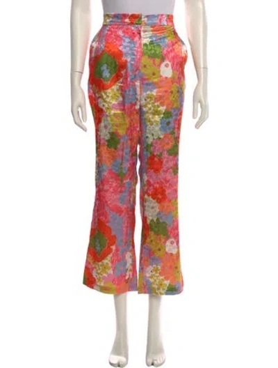 Pre-owned Ronny Kobo Floral Print Wide Leg Pants In Orange