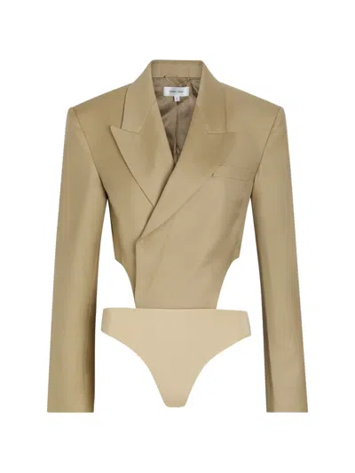 Ronny Kobo Florinda Cut-out Double-breasted Bodysuit In Neutral
