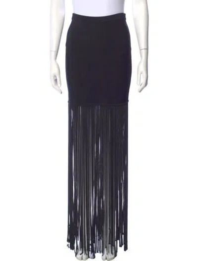 Pre-owned Ronny Kobo Fringe Trim Accent Long Skirt In Blue