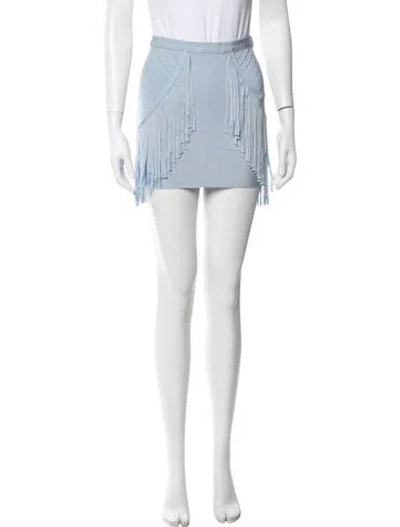 Pre-owned Ronny Kobo Fringe Trim Accent Mini Skirt In Blue