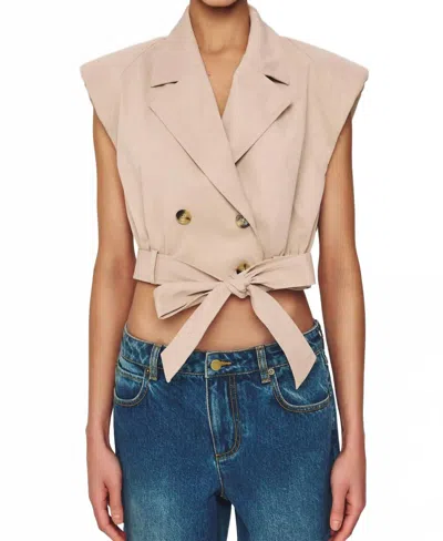 Ronny Kobo Galicia Cropped Vest In Beige In Brown