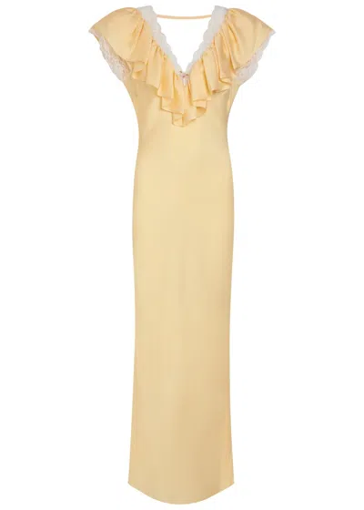 Ronny Kobo Gracie Lace-trim Silk-blend Maxi Dress In Yellow