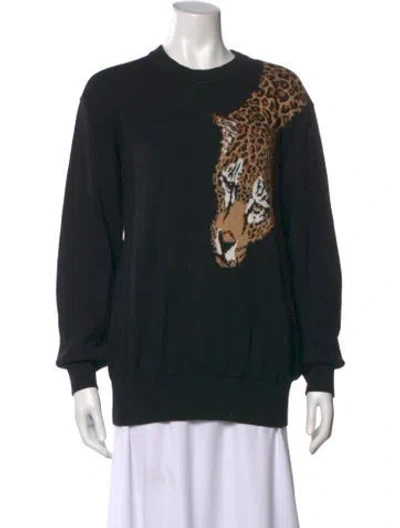 Pre-owned Ronny Kobo Graphic Print Crew Neck Sweater In Black