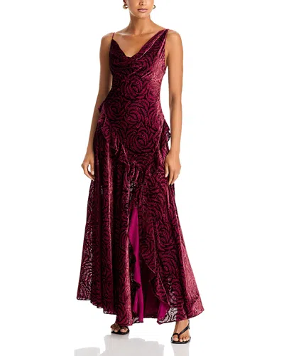 Ronny Kobo Gwen Velvet Burnout Maxi Dress In Burgundy