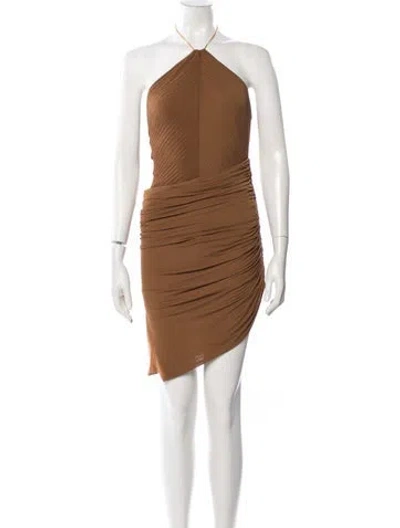 Pre-owned Ronny Kobo Halterneck Knee-length Dress In Brown