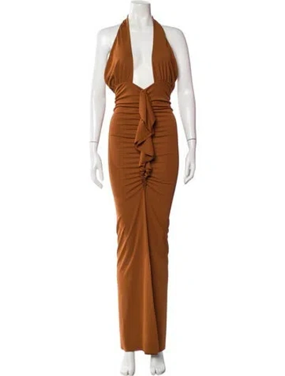 Pre-owned Ronny Kobo Halterneck Long Dress In Brown