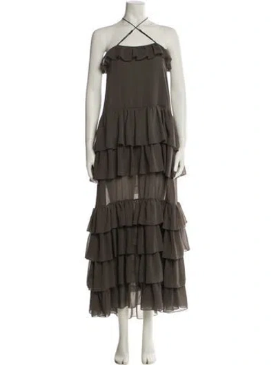 Pre-owned Ronny Kobo Halterneck Long Dress In Green