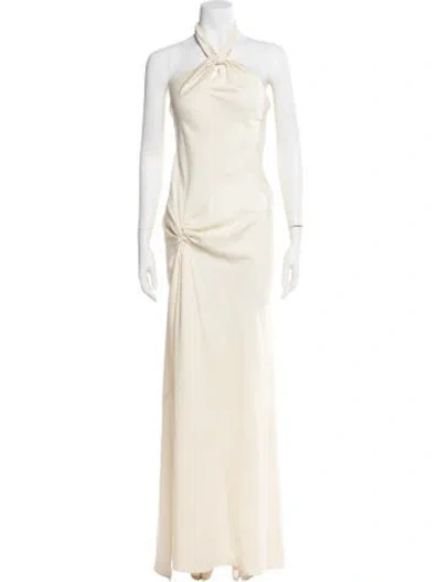 Pre-owned Ronny Kobo Halterneck Long Dress In Neutral