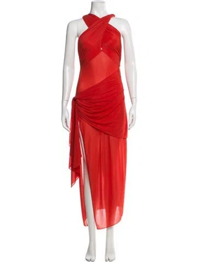 Pre-owned Ronny Kobo Halterneck Long Dress In Red