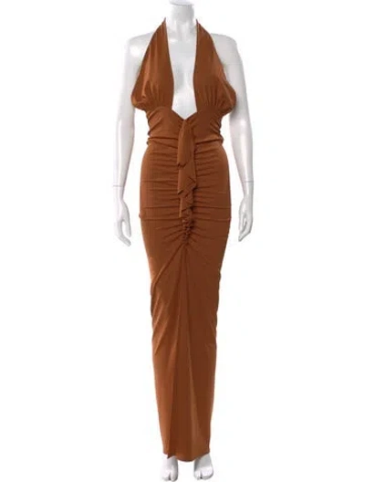 Pre-owned Ronny Kobo Halterneck Long Dress W/ Tags In Brown