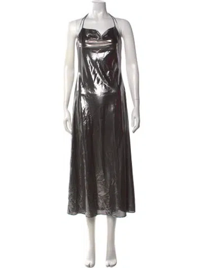 Pre-owned Ronny Kobo Halterneck Midi Length Dress In Metallic