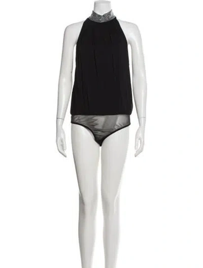 Pre-owned Ronny Kobo Halterneck Sleeveless Bodysuit In Black