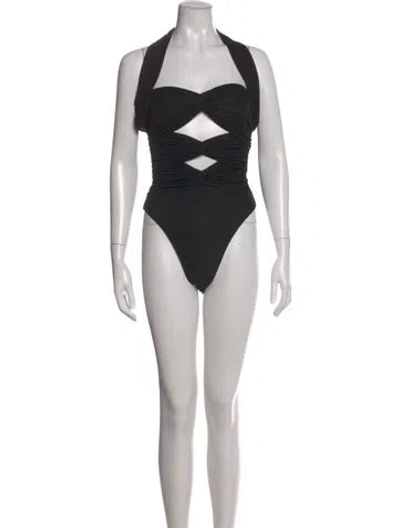 Pre-owned Ronny Kobo Halterneck Sleeveless Bodysuit In Black