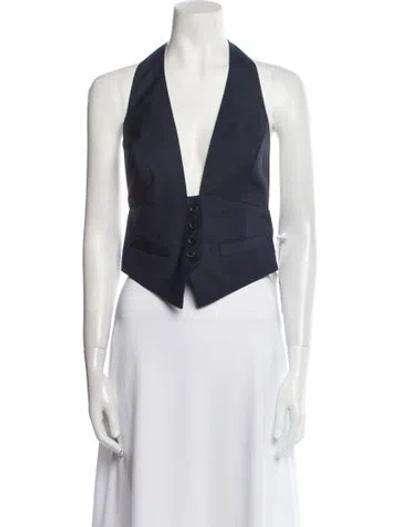 Pre-owned Ronny Kobo Halterneck Sleeveless Crop Top W/ Tags In Blue