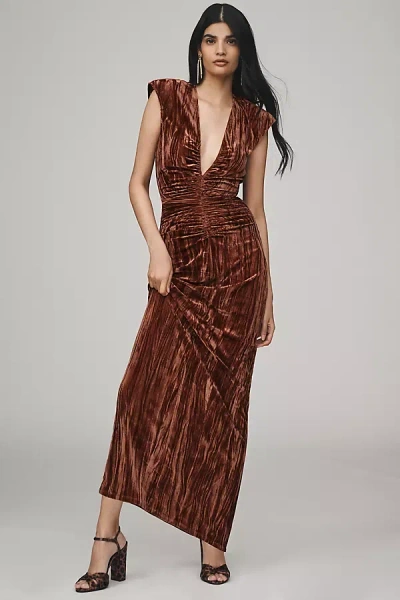 Ronny Kobo Hayley V-neck Column Velvet Maxi Dress In Brown