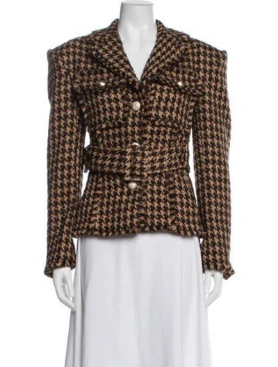 Pre-owned Ronny Kobo Houndstooth Print Blazer In Brown