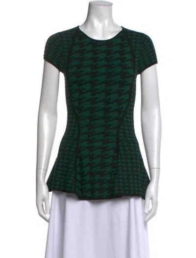 Pre-owned Ronny Kobo Houndstooth Print Crew Neck Blouse In Green