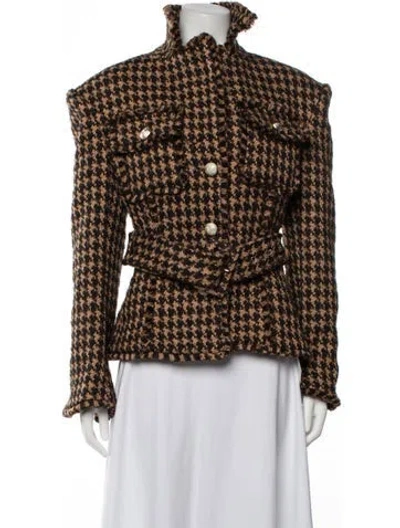 Pre-owned Ronny Kobo Houndstooth Print Jacket W/ Tags In Brown