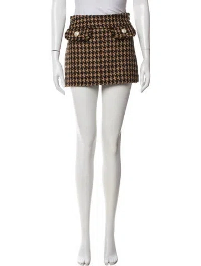 Pre-owned Ronny Kobo Houndstooth Print Mini Skirt In Black