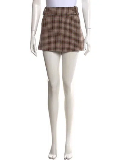 Pre-owned Ronny Kobo Houndstooth Print Mini Skirt In Brown