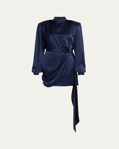 Ronny Kobo Imara Draped Open-back Charmeuse Mini Dress In Blue