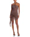 Ronny Kobo Izel Asymmetric Striped Mini Dress In Cocoa Ecru