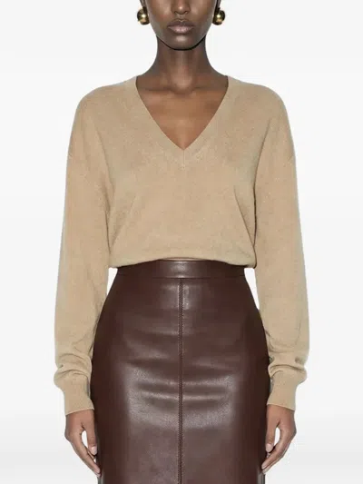 Ronny Kobo Jayden V-neck Sweater In Brown