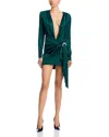 Ronny Kobo Kit Low V Neck Mini Dress In Green