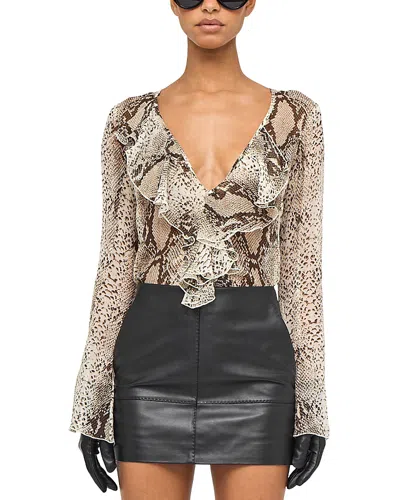 Ronny Kobo Klaire V Neck Silk Blouse In Neutral