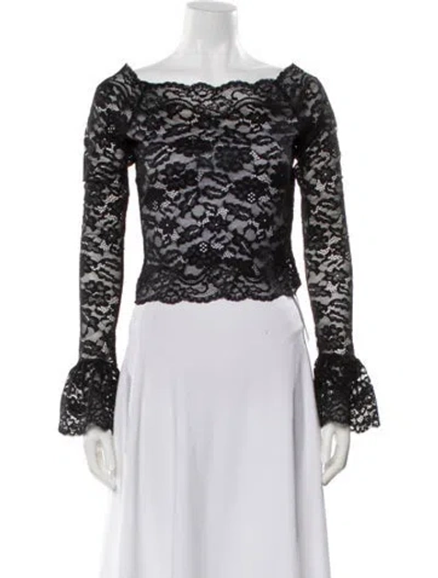 Pre-owned Ronny Kobo Lace Lace Pattern Crop Top In Black