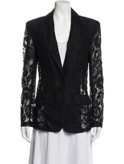 Pre-owned Ronny Kobo Lace Pattern Blazer In Black