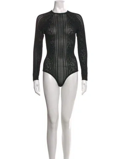 Pre-owned Ronny Kobo Lace Pattern Crew Neck Bodysuit In Black