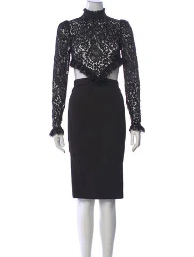Pre-owned Ronny Kobo Lace Pattern Knee-length Dress In Black