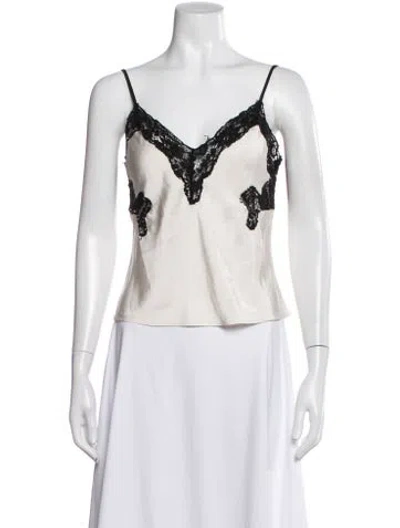 Pre-owned Ronny Kobo Lace Pattern Lace Trim Embellishment Pajamas In White