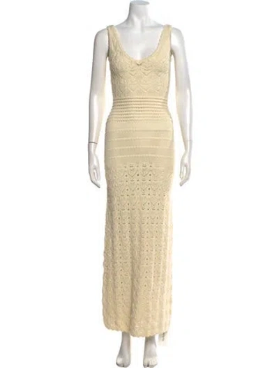 Pre-owned Ronny Kobo Lace Pattern Long Dress In Neutral