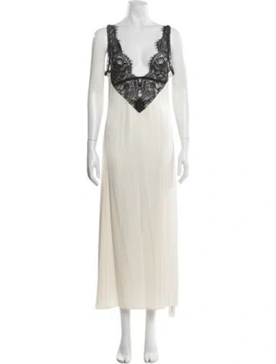 Pre-owned Ronny Kobo Lace Pattern Long Dress In Neutrals