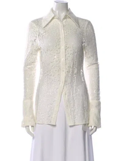 Pre-owned Ronny Kobo Lace Pattern Long Sleeve Blouse In White