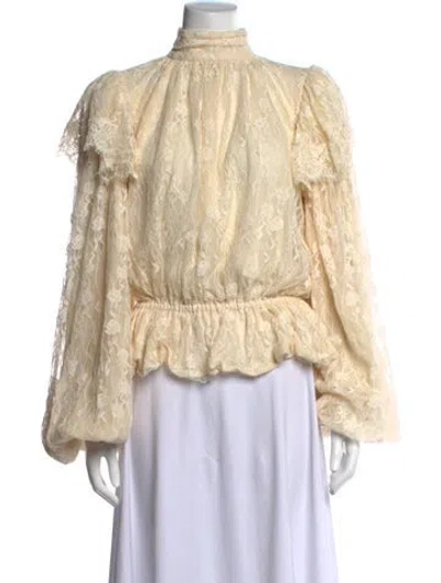 Pre-owned Ronny Kobo Lace Pattern Mock Neck Blouse W/ Tags In Neutrals