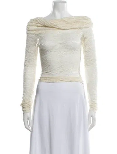 Pre-owned Ronny Kobo Lace Pattern Off-the-shoulder Top In Neutrals